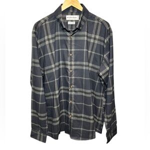 Mizzen Main Flannel Button Shirt Mens XXL Trim Fit Black Gray Plaid Soft Casual